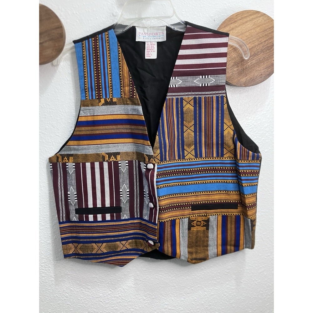 Passport Multicolor Striped Patchwork Vest - Blue, Maroon, Gold